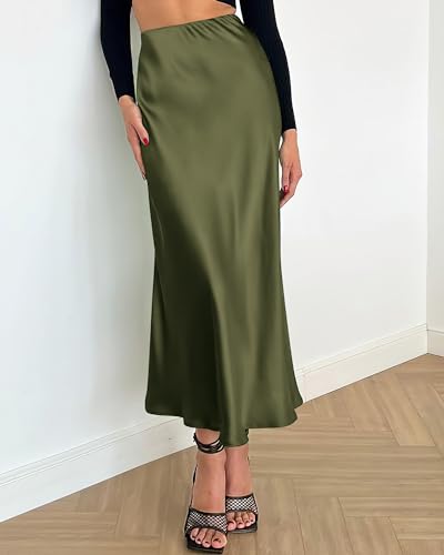 Image of BTFBM 2026 Summer Womens Skirts Silk Elegant High Waist Flowy Long Satin A-Line Midi Skirt Cocktail Wedding Party