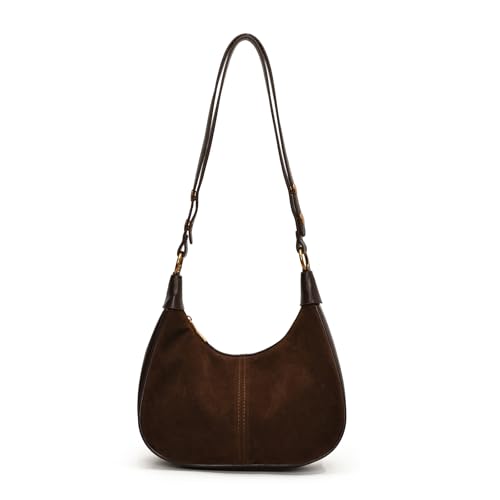 Image of Suede Bags for Women Trendy Suede Purses Hobo Half Moon Crossbody Bag