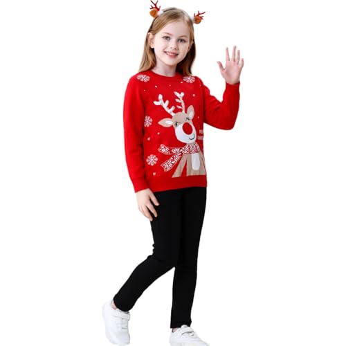 Image of Girl Ugly Christmas Sweater - Boy Double Layer Knitted Reindeer Holiday Xmas Pullover Sweater Kids 2-9 Years Old