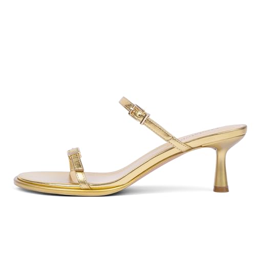 Image of Modatope Two Strap Heeled Sandals for Women Kitten Heel Rounded Toe Heels Women Slip on Open Toe Sandals