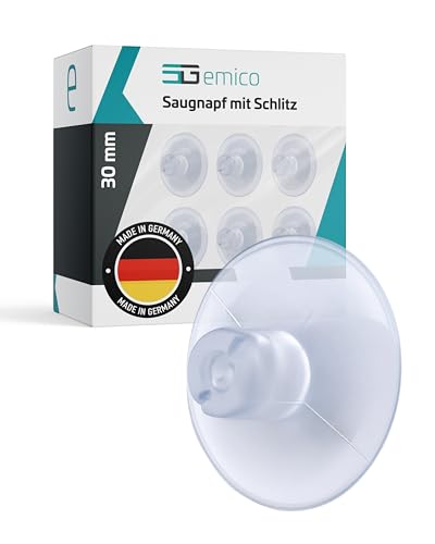 emico Saugnapf Ø 30 mm mit Schlitz - 10 Stück natur (klar) - Saugnäpfe aus langlebigem Weich-PVC - Rückstandsfrei & wiederverwendbar - Ideal für Lichterketten Kabel & Deko