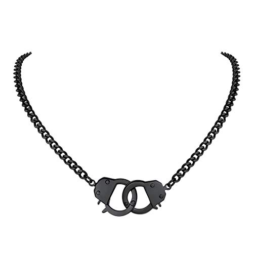 FindChic Handcuff Necklace Padlock Pendant Customized Handcuffs Bracelet Stainless Steel/18K Gold Plated/Black Curb Chain Interlocking 16inch/18inch Friendship Statement Necklace for Girls &