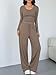 Trendy Queen Women 2 Piece Matching Lounge Sets Clothing Wide Leg Pants 2026 Y2K Sweatsuits Spring Travel Airport Outfit Mocha XL