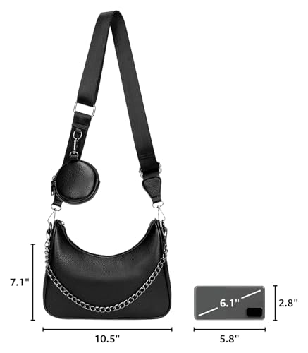 Image of myfriday Women PU Hobo Crossbody Bag, Coin Purse, 2 Straps Shoulder Purse | Anti-scratch PU, center divider, zipper pocket and coin pouch organize cosmetics, wallet and phone for commute or dates