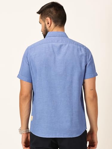Image of Thomas Scott Men's | Solid | Linen Blend | Slim Fit | Short Sleeve | Spread Collar | Casual |Shirts for Men
