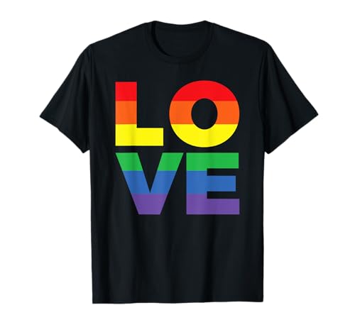 LOVE in Rainbow Flag Colors - LGBTQ+, Lesbianas, Gay Camiseta