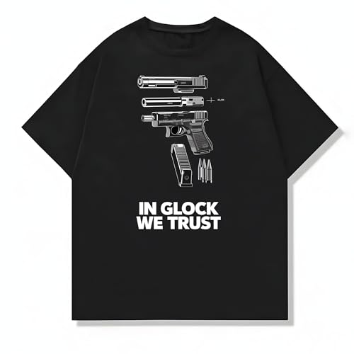 in Gun We Trust - USA Pro Gun 45 9mm Pistol Tee, Unisex Vintage Y2K Oversized Graphic T-Shirt, Streetwear Grunge Style