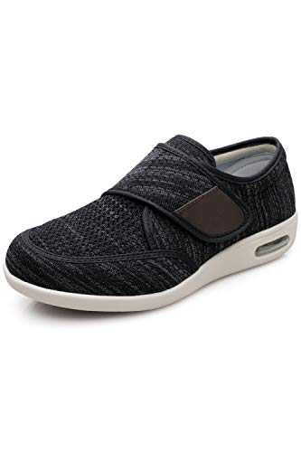 DENACARE Men s Wide Width Shoes with Adjustable Closure Lightweight for Diabetic Edema Plantar Fasciitis Bunions Arthritis Swollen Feet-SM2 Black