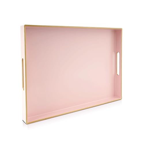 Gifturbo Pink Large Serving Tray with Handles，Rectangular Plastic Elegant Decorative