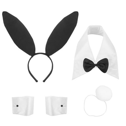 Yolev Bunny Kostüm Frauen,Hasenkostüm Erwachsene mit Hasenohren Haarreif Fliege Manschetten Hasenschwanz für Halloween Weihnachten Ostern Karneval...
