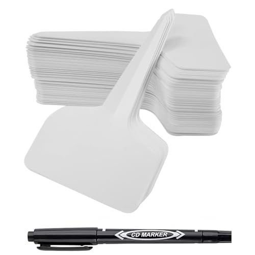 Pflanzschilder für Draussen, 6X10CM Pflanzenstecker, T-Typ Wetterfest Pflanzenschilder mit Marker zum Beschriften (100 Stk, Weiß) (100Pcs)