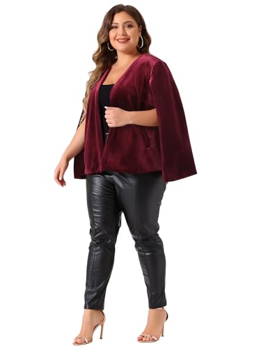 Agnes Orinda Plus Size Cape Blazer for Women Elegant Casual Split Long Sleeve Open Front Velvet Jackets Blazers3