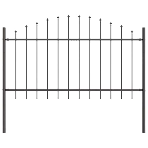 vidaXL Gartenzaun mit Bogen oben in Grau, 1,7 m x 0,1 m, höhenverstellbar, aus Stahl, dekoratives Zaunpaneel für moderne Farmgrenzen, Landhäuser, Patios und Außenwände