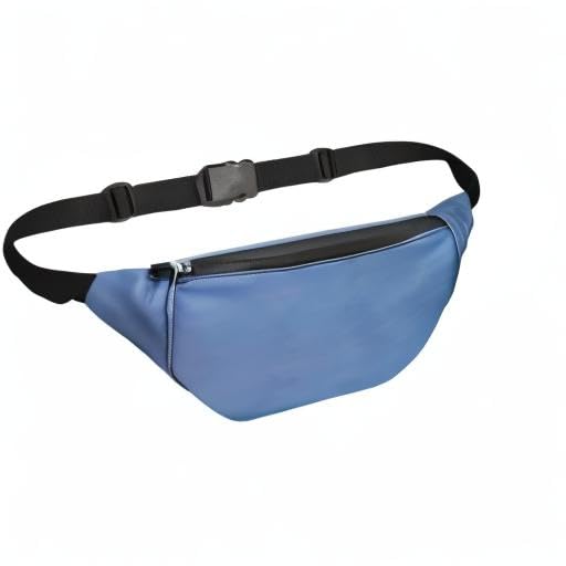 Image of Unisex Premium Leather Waist Pack Travel Handy Hiking Zip Pouch Elegant Style Document Money Phone Belt Sport Bag for Men and Women Adjustable Strap (Blue)