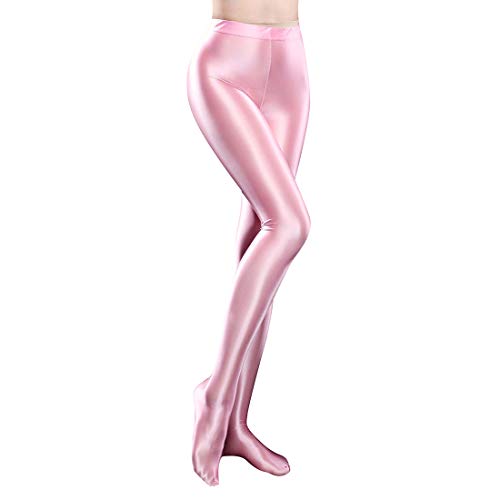 Sexy Oil Glossy Footed Leggings Ultra Shimmery Nylon Spandex Tights Opaque Pantyhose Yoga Pants (Pale Pink, L) #TOP1