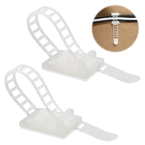 GOIYZTTR 60 Piezas Sujetacables Eléctricos Autoadhesivas Adjustable Con Cinta Adhesive 3M Abrazadera Cable Adhesive Blanco Adecuado para Organizar Cables