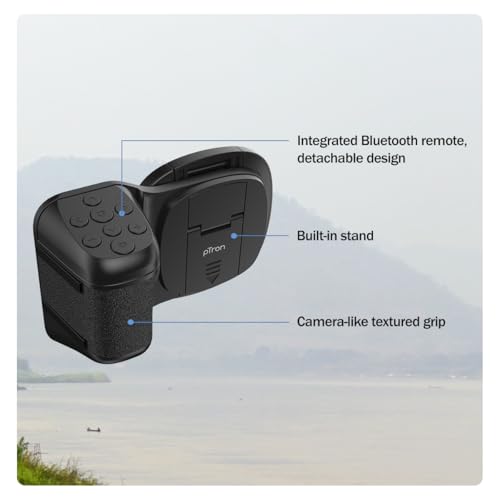 Image of pTron MHR1 Phone Clip Camera Grip Handle w /Detachable BTv5.4 Remote Shutter, 55-90mm Clamping Range, Shoot Videos, Take Snaps, Stable & Firm Grip, Compatible with iOS & Android Devices (Black)