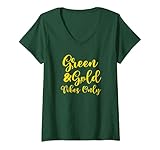 donna maglia di gruppo di giorno verde e oro per il calcio della scuola superiore maglietta con collo a v