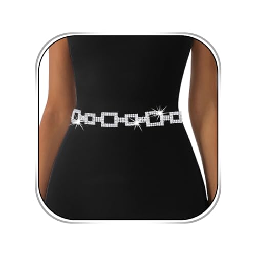 Abien Rhinestone Belts for Women Silver Chain Belt Crystal Belt Chain Sparkle Dress Belts