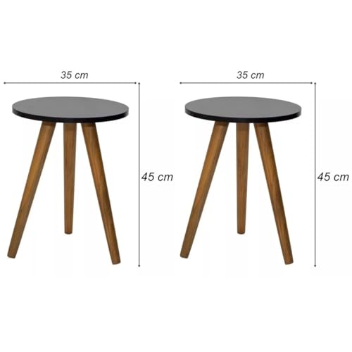 Jogo de Mesinha Lateral Redonda de Canto Para Sala Quarto Pé Palito Decoração Cor Preto