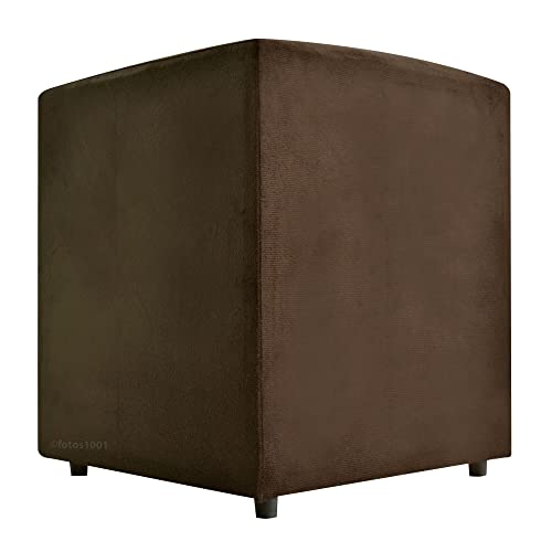 Puff Cubo Poptem Quadrado Suede Madeira Sala Marrom Mogno