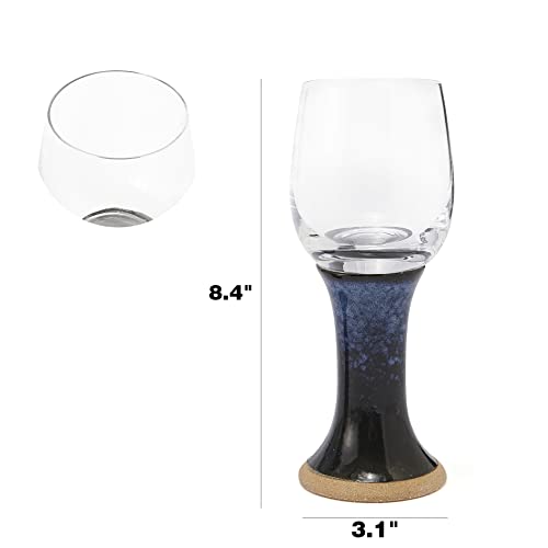 Ceramic Stoneware Wine Glass Hand-Thrown, Goblet Colorful Pottery Perfect Holiday & Wedding Gift - Stemmed Crysta - 12 Ounce, Premium Designed Wine Glasses For Water, Spirits, Cocktails (Ocean Tide) #TOP2