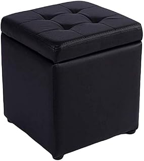 DASHADAO Taburete de Cuero sintético para Almacenamiento de Taburete otomano, Asiento de Banco, Cubo con bisagra Superior, Caja organizadora, Cofre de puf, Asiento Individual (Color: Negro,