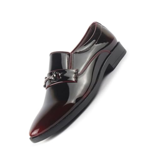 Image of FAUSTO Men Horsebit Buckle Patent Leather Party Formal Slip On Shoes | Extra Cushioned Insole Tuxedo Loafers for Wedding, Reception, Cocktail