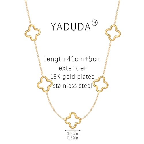 YADUDA Dainty Gold Silver Four Leaf Clover Necklace CZ Clover Pendant Station Necklaces for Women 18K Gold Plated Stainless Steel Lucky 4 Leaf Pendant Jewelry - Image 4