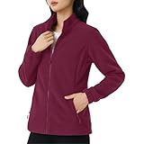 [KEFITEVD] 登山 フリースジャケット レディース 防寒 上着 ハイネック インナー 暖かい アウトドア ミドルレイヤー ジャケット 秋冬 トップス 無地 ハイキングウェア ワインレッド L