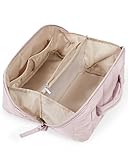 BAGSMART Travel Makeup Bag for Women, Portable Water-resistant Cosmetic Case, Puffy Padded Make Up Organizer Pouch, Open Flat Toiletry Bag for Toiletries, Brushes, Pink