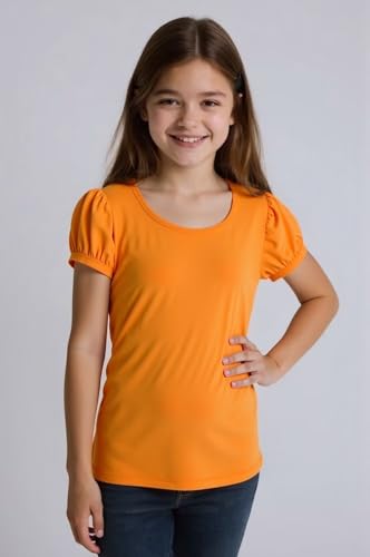 Image of Huata Girls Short Puff Sleeve Tee Basic T-Shirt 2 Packs Crewneck