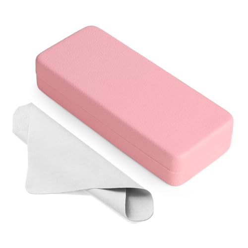 Marvolia Glasses Case Hard Shell Square Large Eyeglasses Case PU Leather Protective Cases for Sunglasses Eyeglasses with Cleaning Cloth for Men Women - Pink