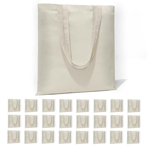 HECTOLIFE 24 Pack Canvas Tote, Reusable Blank Canvas for Shopping,Grocery Bags,DIY Gift Bags