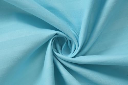 Image of Blue Strip 220 TC Glace Cotton Satin Stripes Plain Stripe Bedsheet for Single Bed with 1 Pillow Cover for Home /Hotels /Guest House,Size-60x90 Inches(Flat)