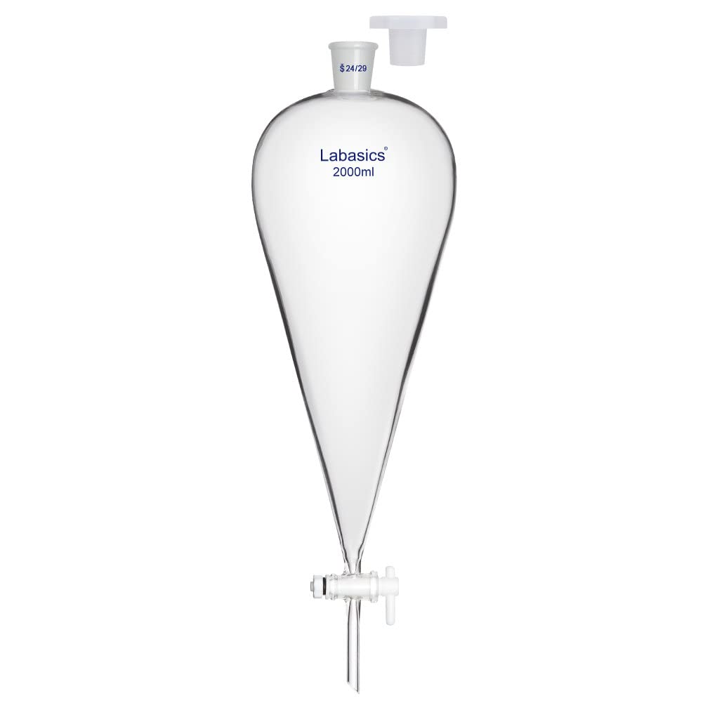 Conical Separatory Funnel, 2000 ml Heavy Wall Borosilicate Glass Separating Funnel with 24/29 Joints and PTFE Stopcock