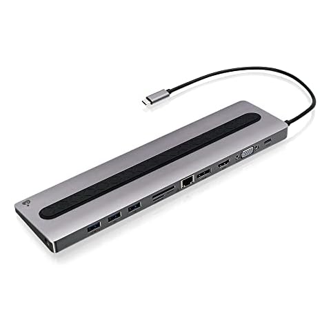 IOGEAR USB-C 8 Port Low Profile Docking Station - 4K@30Hz - 1 HDMI - 1 DisplayPort - 1 VGA - 1 Ethernet - 3 USB 3.0 A Ports - 1 USB-C 100W Charging Only - Card Reader Slot - 1 3.5mm - GUD3C02B Cover