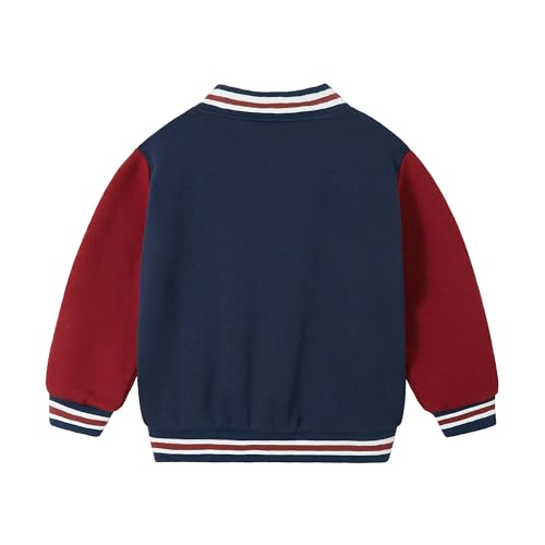 Image of Volunboy Kids Baseball Jacket Varsity Letterman Coat Fall Winter Fleece Bomber Vintage Outerwear
