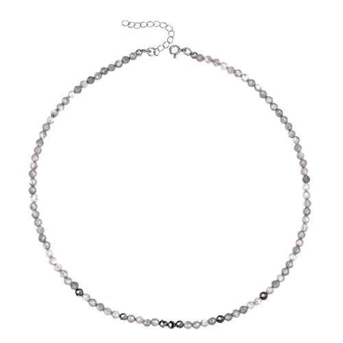 Unique Gems Colliers de pierres précieuses véritable Labradorite Choker 38cm court Chakra perles factice Ø 4mm chaîne de perles de Qualité par bijoutier
