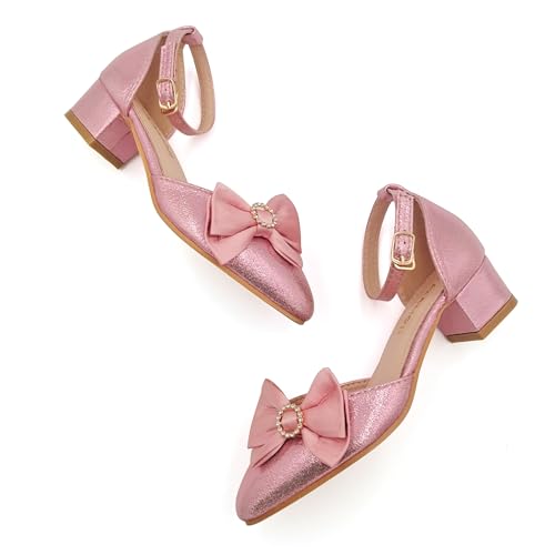Amoji Girl Bow Dress Sandals Girl High Heels Kid Flower Wedding Shoes Pink Kid417 Size 2 Big Kid thumb #6