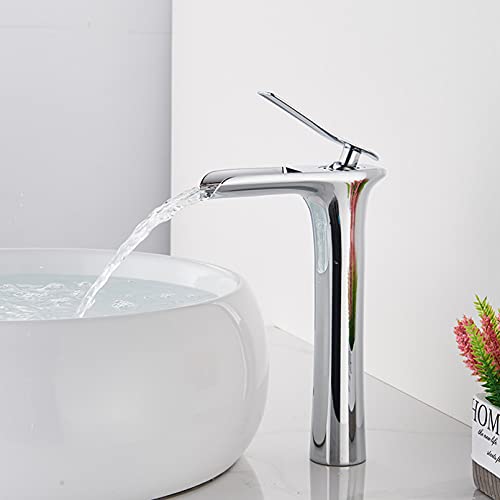 Robinet lavabo cascade à mitigeur mécanique chaud froid en laiton chromé