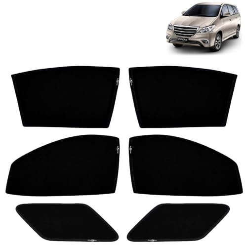 Image of KINGSWAY Car Sun Shade Curtains Only Compatible with Toyota Innova (2012 to 2015) | Z-Black Fix-Type (Non-Magnetic) | UV & Heat Protection | Pack of 6 Pcs