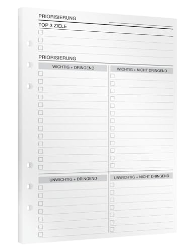 KOMPASS® Priorisierung | DIN-A5-Einlagen für Ringbuchplaner | 15 Einlagen mit Eisenhower-Matrix zur Aufgabenpriorisierung | Mehr Fokus & Produktivität | Planer Nachfüll-Einlagen (14,5 cm x 21 cm)