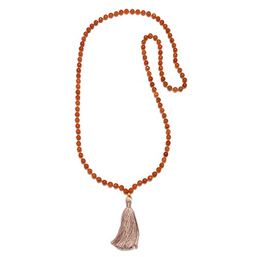 Satya Jewelry Women's Red Aventurine Gold Lotus Mala Tassel Necklace (40-inch), Red, One Size Satya Jewelry Women's Red Aventurine Gold Lotus Mala Tassel Necklace (40-inch), Red, One Size - Image 3