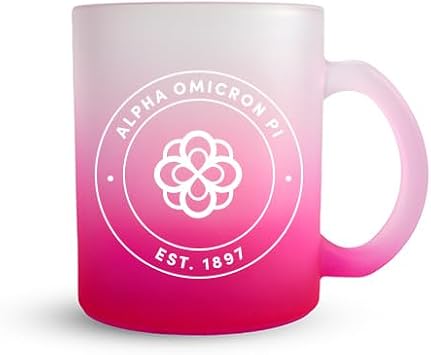 Sorority Shop Alpha Omicron Pi Mug, Ombre Glass Mug with Screen Printed Sorority Name and Logo for Coffee or Any Drink