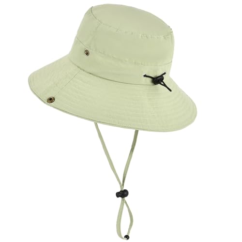 Image of Exemaba Unisex Sun Hat for Kids Wide Brim Sun Protection Cap for Teen Youth Adjustable Bucket Safari Hat (Light Green,58cm/8-14y)