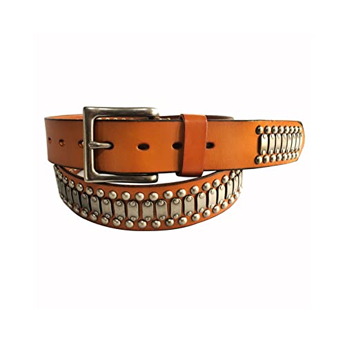 Cinturón de metal para hombre, estilo retro, con hebilla, estilo hip-hop, punk, de piel auténtica, para hombres y mujeres, Amarillo, 110 cm