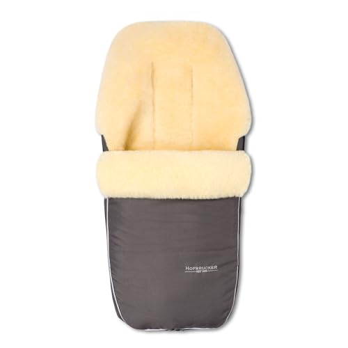 Hofbrucker Kinderwagen Fußsack Polaris – Warm & kuschelig, ideal für Babys & Kleinkinder, hochwertiges Lammfell, passend für Ergo Kinderwägen, atmungsaktiv und Wind & Wasser abweisend (grau)