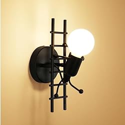 Lamparas De Pared Novey Lámpara de pared moderna, lámpara de pared interior creativa humanoide, focos de pared de metal negro retro, base de lámpara E27, para dormitorio, sala de estar, habitación infantil, pasillo escalera