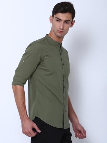 Image of Highlander Men's Slim Fit Casual Shirts | Solid | Long Sleeves | Mandarin Collar | Casual Shirts for Men